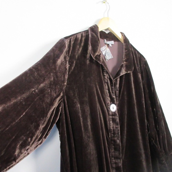 Habitat Velvet Tunic Women L Brown Viscose Blend Button Down Casual Dressy 320 - Picture 5 of 14